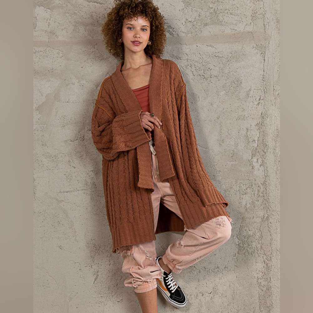 POL Brown Cable Knit Cardigan